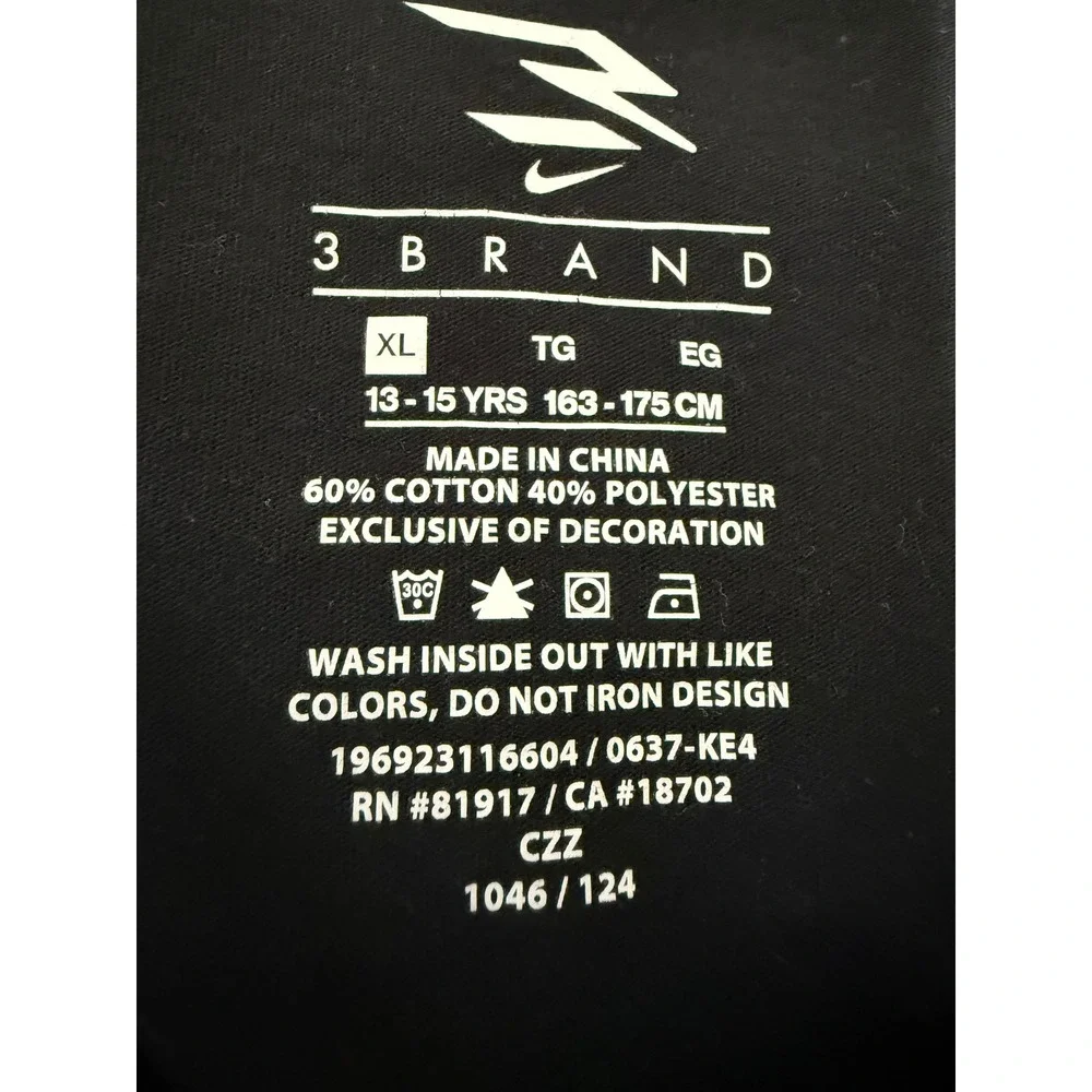 Nike 3 Brand Boys XL Black Long Sleeve Graphic Tee Lightning Bolt Neon Yellow